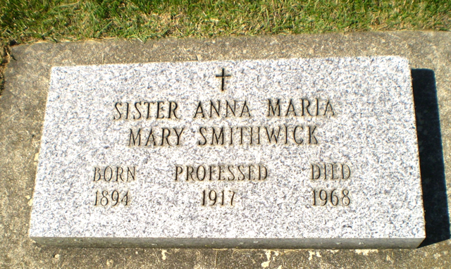 Sister Anna Maria Smithwick - gravestone